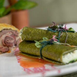 Filet a Cordon Bleu com Canelone Verde Meia Cura e Castanhas