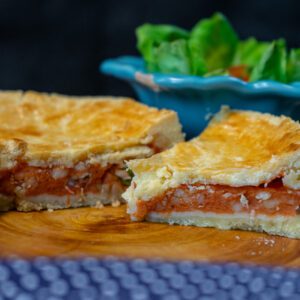 Torta de Camarão, Ervilhas Verdes e Queijo Meia Cura