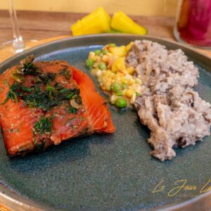 Gravilax de Salmão com Risoto de Cogumelos